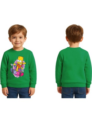 Sedirli Unisex Simpson Baskılı Çocuk Swaetshirt 3 Iplik Şardonlu