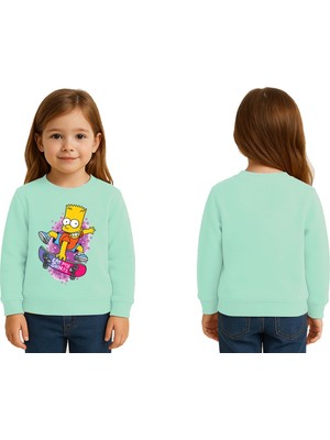 Sedirli Unisex Simpson Baskılı Çocuk Swaetshirt 3 Iplik Şardonlu