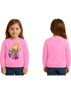 Sedirli Unisex Simpson Baskılı Çocuk Swaetshirt 3 Iplik Şardonlu