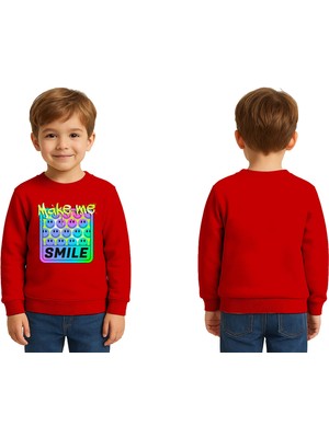 Sedirli Unisex Smile Baskılı Çocuk Swaetshirt 3 Iplik Şardonlu