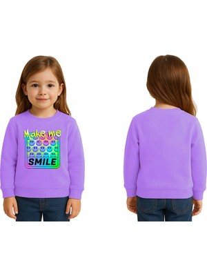 Sedirli Unisex Smile Baskılı Çocuk Swaetshirt 3 Iplik Şardonlu
