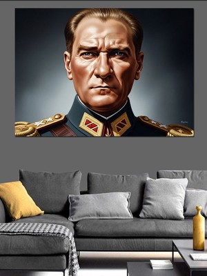 Karizma Tablo Atatürk Mareşal Üniformalı Portre Dekoratif Kanvas - Mdf Ahşap Tablo