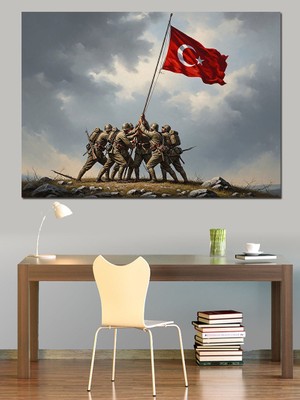 Karizma Tablo Türk Bayrağı Diken Askerler Dekoratif Kanvas - Mdf Ahşap Tablo