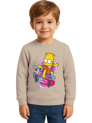 Sedirli Unisex Simpson Baskılı Çocuk Swaetshirt 3 Iplik Şardonlu