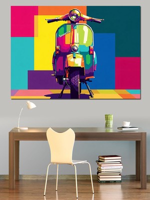 Artmeg Renkli Pop Art Motosiklet Dekoratif Kanvas - Mdf Ahşap Tablo