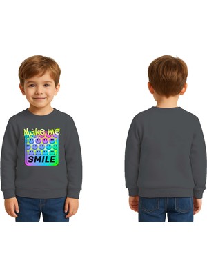 Sedirli Unisex Smile Baskılı Çocuk Swaetshirt 3 Iplik Şardonlu
