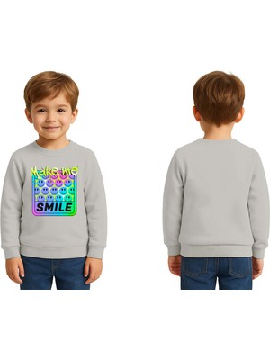Sedirli Unisex Smile Baskılı Çocuk Swaetshirt 3 Iplik Şardonlu