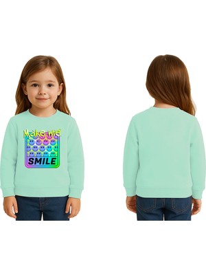 Sedirli Unisex Smile Baskılı Çocuk Swaetshirt 3 Iplik Şardonlu