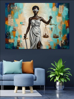Karizma Tablo Adalet Terazisi Tutan Kadın Dekoratif Kanvas - Mdf Ahşap Tablo