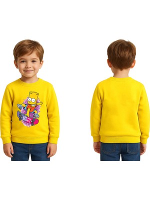 Sedirli Unisex Simpson Baskılı Çocuk Swaetshirt 3 Iplik Şardonlu