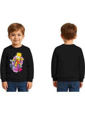 Sedirli Unisex Simpson Baskılı Çocuk Swaetshirt 3 Iplik Şardonlu