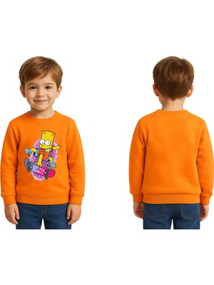 Sedirli Unisex Simpson Baskılı Çocuk Swaetshirt 3 Iplik Şardonlu