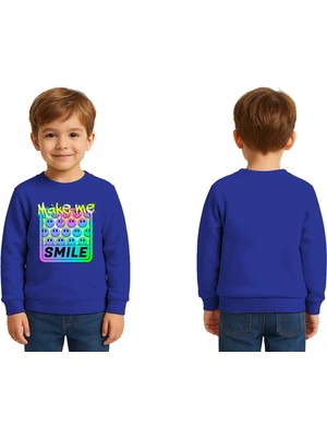 Sedirli Unisex Smile Baskılı Çocuk Swaetshirt 3 Iplik Şardonlu