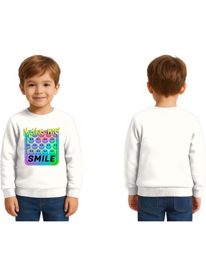 Sedirli Unisex Smile Baskılı Çocuk Swaetshirt 3 Iplik Şardonlu