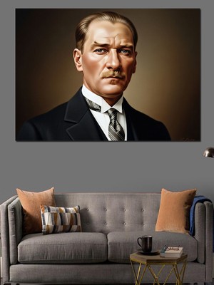 Karizma Tablo Takım Elbiseli Atatürk Portresi Dekoratif Kanvas - Mdf Ahşap Tablo