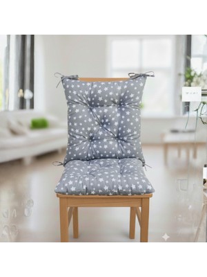 Momme Candy Pofidik Arkalıklı Gri Sandalye Minderi Özel Dikişli Bağcıklı 40 x 85  cm
