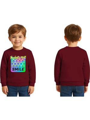 Sedirli Unisex Smile Baskılı Çocuk Swaetshirt 3 Iplik Şardonlu
