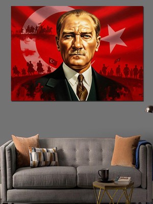 Karizma Tablo Atatürk ve Türk Bayrağı Dekoratif Kanvas - Mdf Ahşap Tablo