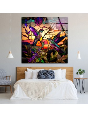 Myphotostation Vitray Kuş Cam Tablo – Uv Baskılı Temperli Cam Duvar Tablosu, Modern Dekoratif Duvar Dekoru