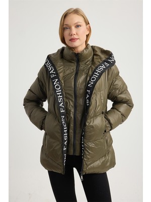 Home Store Kapşonu Yazılı Puffer Mont