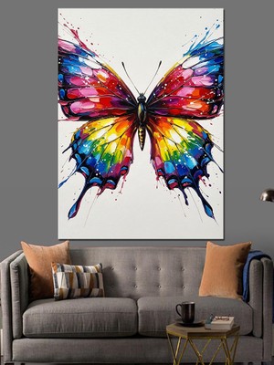 Karizma Tablo Renkli Kelebek Sanatsal Tablo Dekoratif Kanvas - Mdf Ahşap Tablo
