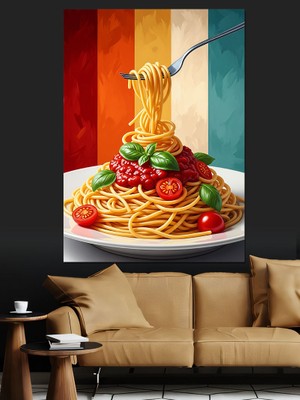 Karizma Tablo Çatala Sarılı Spagetti Makarna Dekoratif Kanvas - Mdf Ahşap Tablo