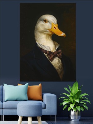 Karizma Tablo Takım Elbiseli Ördek Portresi Dekoratif Kanvas - Mdf Ahşap Tablo