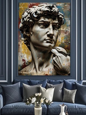 Artmeg Davut Heykeli Antik Sanat Dekoratif Kanvas - Mdf Ahşap Tablo