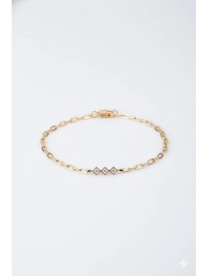 Güzide Kuyumcu 14 Ayar Altın Minimal Taşlı Üçgen Şekilli Bileklik 1071