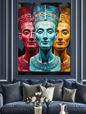 Karizma Tablo Mısır Kraliçesi Renkli Heykel Dekoratif Kanvas - Mdf Ahşap Tablo
