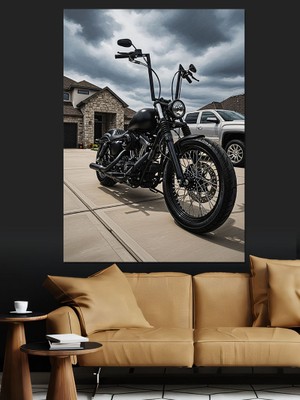 Karizma Tablo Siyah Klasik Motosiklet Park Dekoratif Kanvas - Mdf Ahşap Tablo