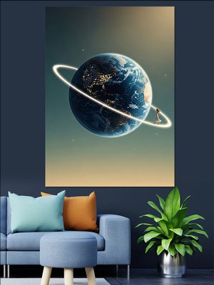 Artmeg Uzay Gezegen ve Yıldızlar Dekoratif Kanvas - Mdf Ahşap Tablo