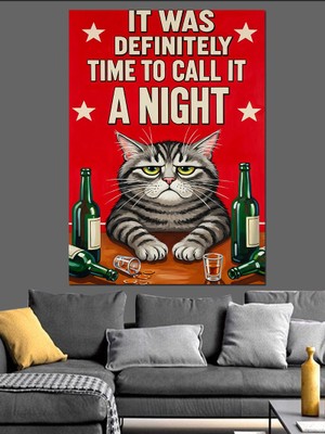 Karizma Tablo Bira Içen Komik Kedi Dekoratif Kanvas - Mdf Ahşap Tablo