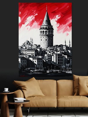Karizma Tablo Siyah Beyaz Galata Kulesi Dekoratif Kanvas - Mdf Ahşap Tablo