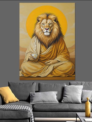 Tablomega Meditasyon Yapan Aslan Kral Dekoratif Kanvas - Mdf Ahşap Tablo