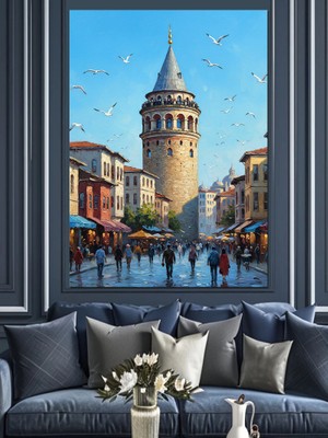 Karizma Tablo Galata Kulesi Şehir Manzarası Dekoratif Kanvas - Mdf Ahşap Tablo