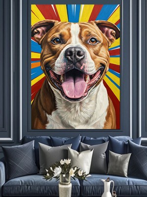 Karizma Tablo Gülümseyen Köpek Popart Resmi Dekoratif Kanvas - Mdf Ahşap Tablo