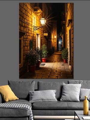 Artmeg Gece Sokak Lambası Manzarası Dekoratif Kanvas - Mdf Ahşap Tablo