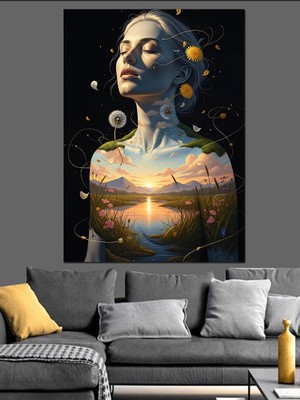 Karizma Tablo Doğa Manzaralı Kadın Silüeti Dekoratif Kanvas - Mdf Ahşap Tablo