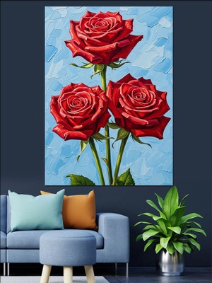 Artmeg Kırmızı Gül Çiçek Buketi Dekoratif Kanvas - Mdf Ahşap Tablo