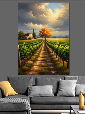 Karizma Tablo Üzüm Bağı Doğa Manzarası Dekoratif Kanvas - Mdf Ahşap Tablo