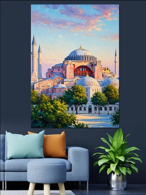 Artmeg Ayasofya Cami Sulu Boya Dekoratif Kanvas - Mdf Ahşap Tablo