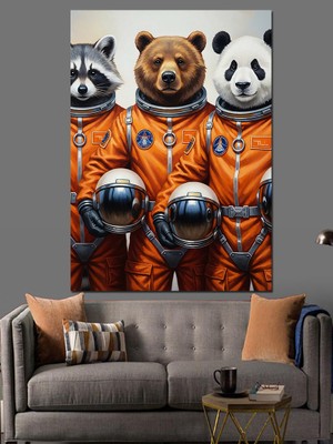 Artmeg Astronot Kıyafetli Ayı Panda Dekoratif Kanvas - Mdf Ahşap Tablo