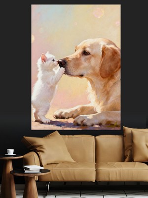 Artmeg Sevimli Köpek ve Yavrusu Dekoratif Kanvas - Mdf Ahşap Tablo