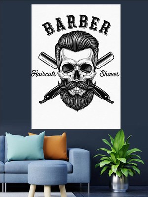 Tablomega Sakallı Kuru Kafa Logosu Dekoratif Kanvas - Mdf Ahşap Tablo