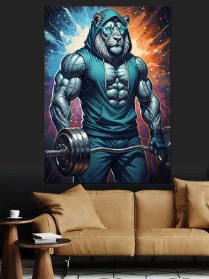 Artmeg Kaslı Kaplan Vücut Geliştirme Dekoratif Kanvas - Mdf Ahşap Tablo