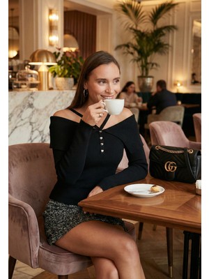 Lela Premium Fitted Fit Carmen Yaka Ip Askı Detaylı Triko Kazak Bayan Kazak 680KZ00076