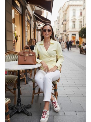 Lela Pamuklu Regular Fit Uzun Kollu Bağlama Detaylı Gömlek Bayan Gömlek 65200538