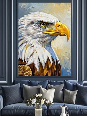 Karizma Tablo Kel Kartal Başı Tablosu Dekoratif Kanvas - Mdf Ahşap Tablo