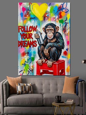 Tablomega Duvar Boyayan Ressam Maymun Dekoratif Kanvas - Mdf Ahşap Tablo